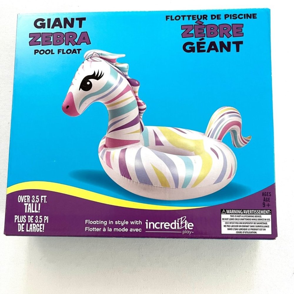 Giant Zebra Animal Pool Floaty by Incredible Play ( ages 9+ )